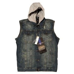 I-Link Premium Denim Vest Jacket w/ Hood 2XL VTG Y2K Deadstock XXL NWT $68 MSRP